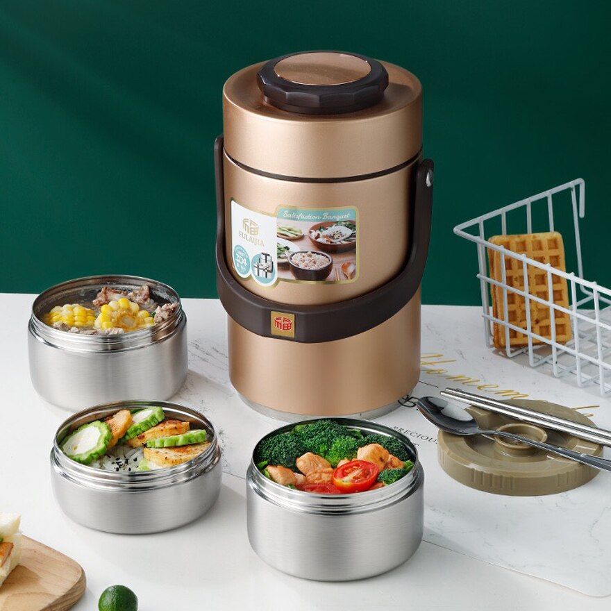 Portable Large Capacity 304 Stainless Steel Vacuum Insulation Bento Lunch Box Leak-Proof Food Storage Container Outdoor Thermos