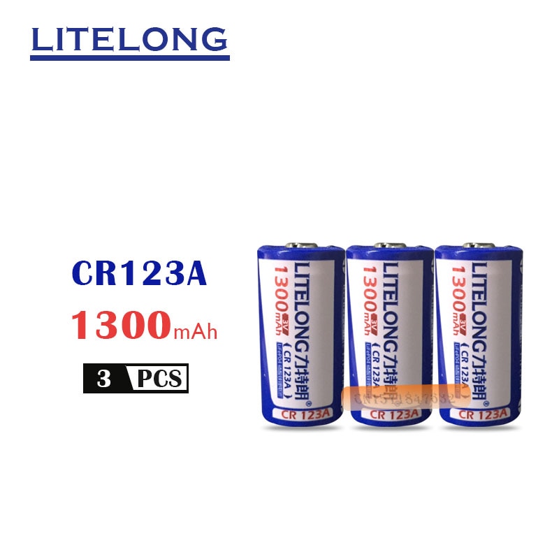 3 stks/partij LITELONG CR123A oplaadbare lithium batterij 3V lithium camera batterij 16340 batterijen 1300mah