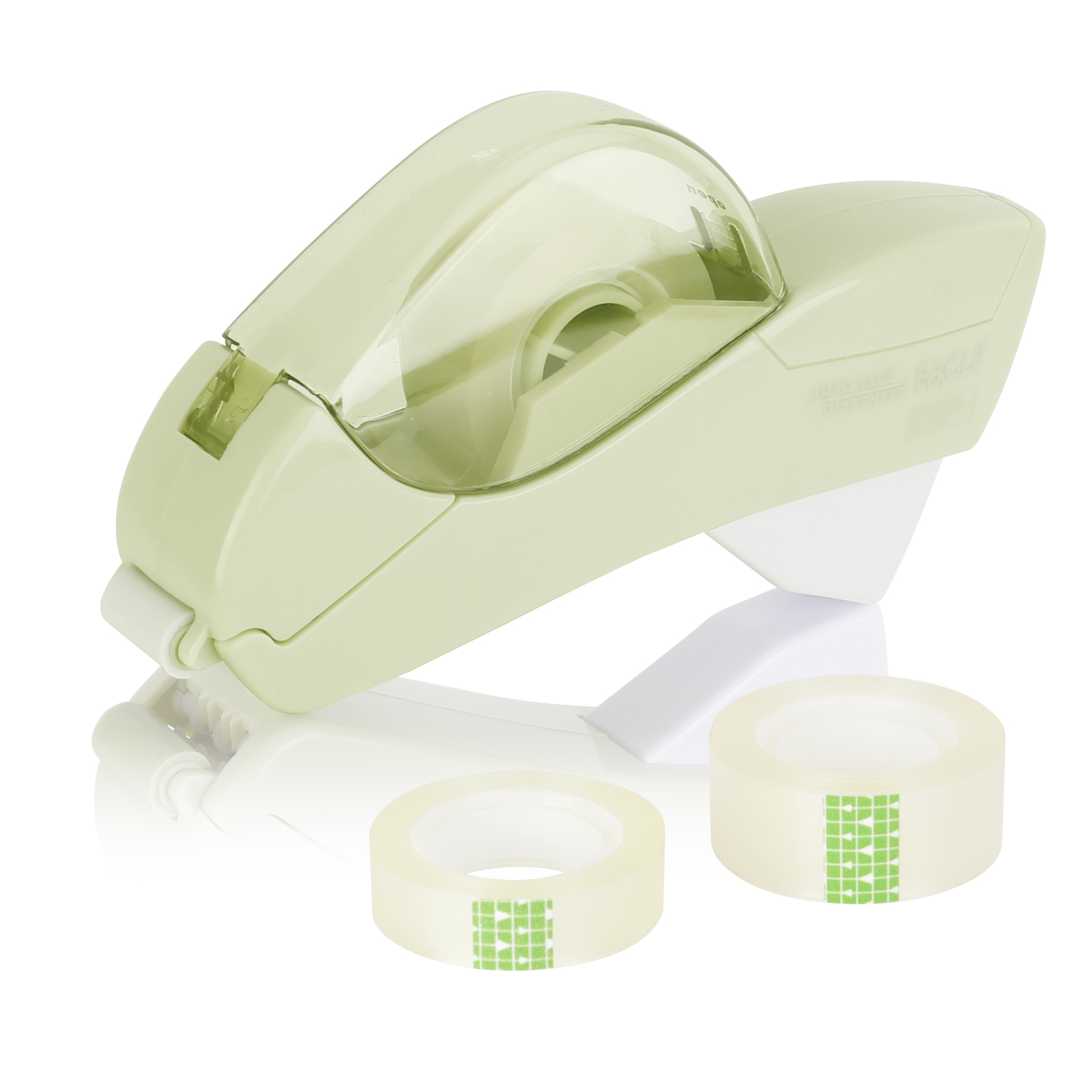 Auto Tape Dispenser Cutter With Tow Roll Tape Portable Stationery Hand Held Tape Holder For Wrapping Office Home School Supplies: light green