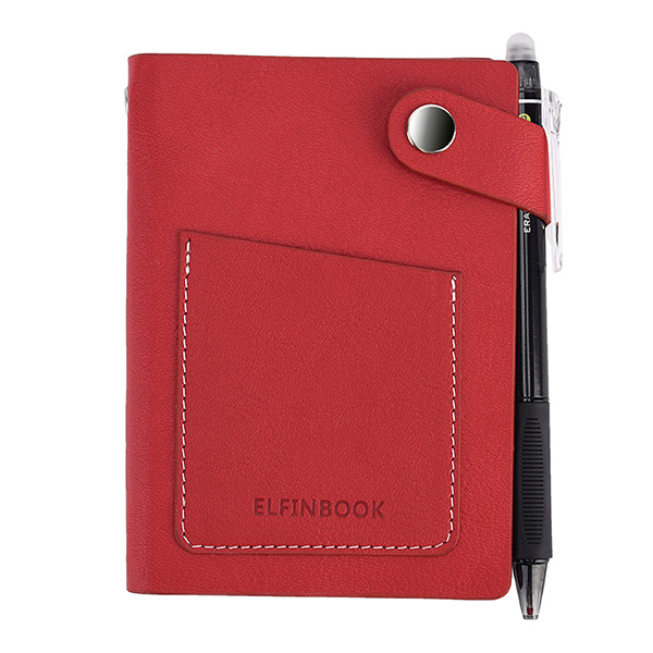 Elfinbook Mini Smart Reusable Notebook Diary Notepad Vintage Leather Elinbook Paper Note Book Stationery Traveler Journal: Red