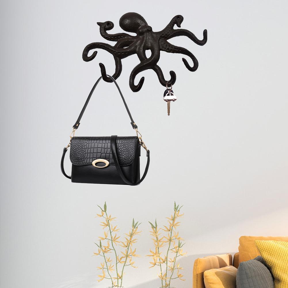 Cast Iron Octopus Key Crafts Wall Hook Clothing Hanger Octopus Hook Antique Decorative Hook With 6 Tentacle Shaped Hooks