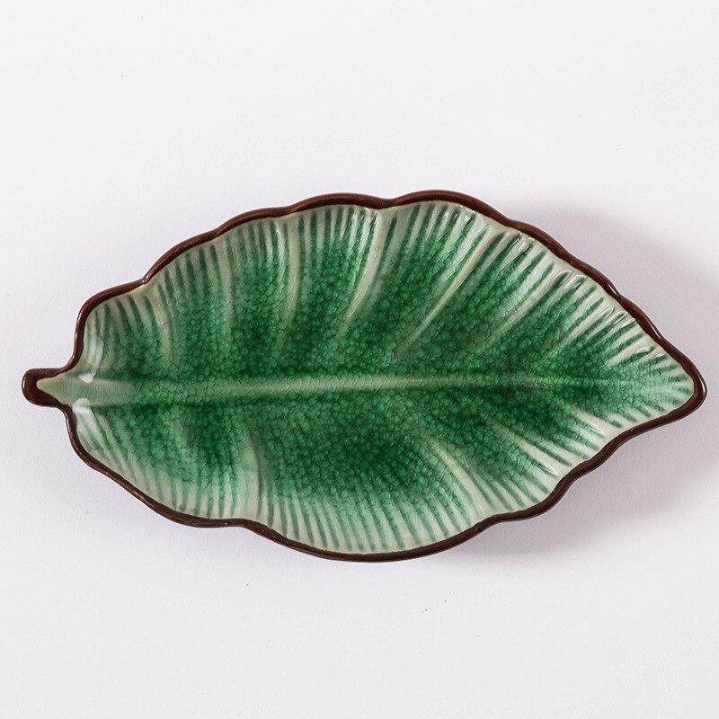 Japonés hielo Crack forma de hoja de cerámica, platos para aperitivos placa bajo esmalte de porcelana de la placa de la cena salsa picante plato de Sushi, torta bandeja: Green
