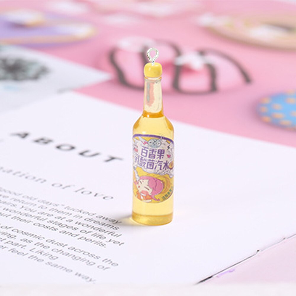 Yamily 10 stück/harz-fruchtsaftflaschen-anhänger, rosa getränkeanhänger, diy-schmuckherstellung für schlüsselanhänger, ohrringe und halsketten: 5