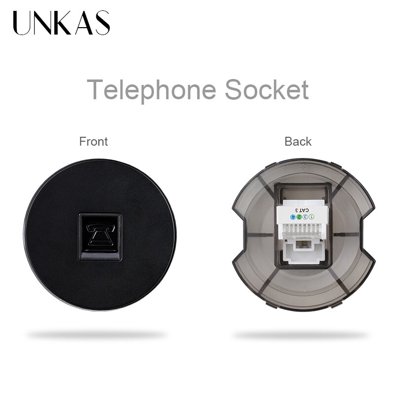 UNKAS DIY Modules Matching TV Connector Port RJ12 Telephone Jack For Wall Power 16A Socket Free Combination Outlet: Black Telephone