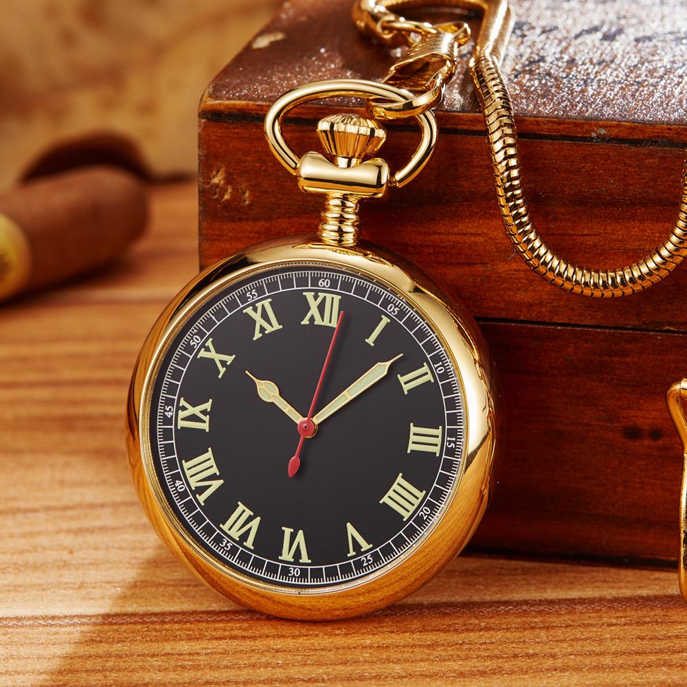 Reloj de bolsillo mecánico de plata de lujo para hombre y mujer, manecillas luminosas, Color dorado, números romanos, cadena Fob, automático, buen reloj, Rusia
