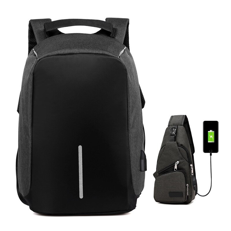 15.6 inch Laptop Backpack Teenager Male Mochila USB Charging Anti Theft Backpack Travel Waterproof School Bag School Backpack: Set 4