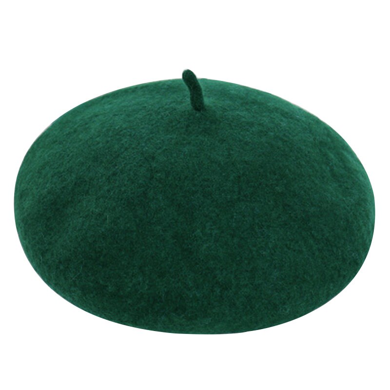 Wool Beret Hat French Style Beanie Hats Outdoor Winter Warm Ladies Solid Color Beret Caps Chapeau Femme: Army Green