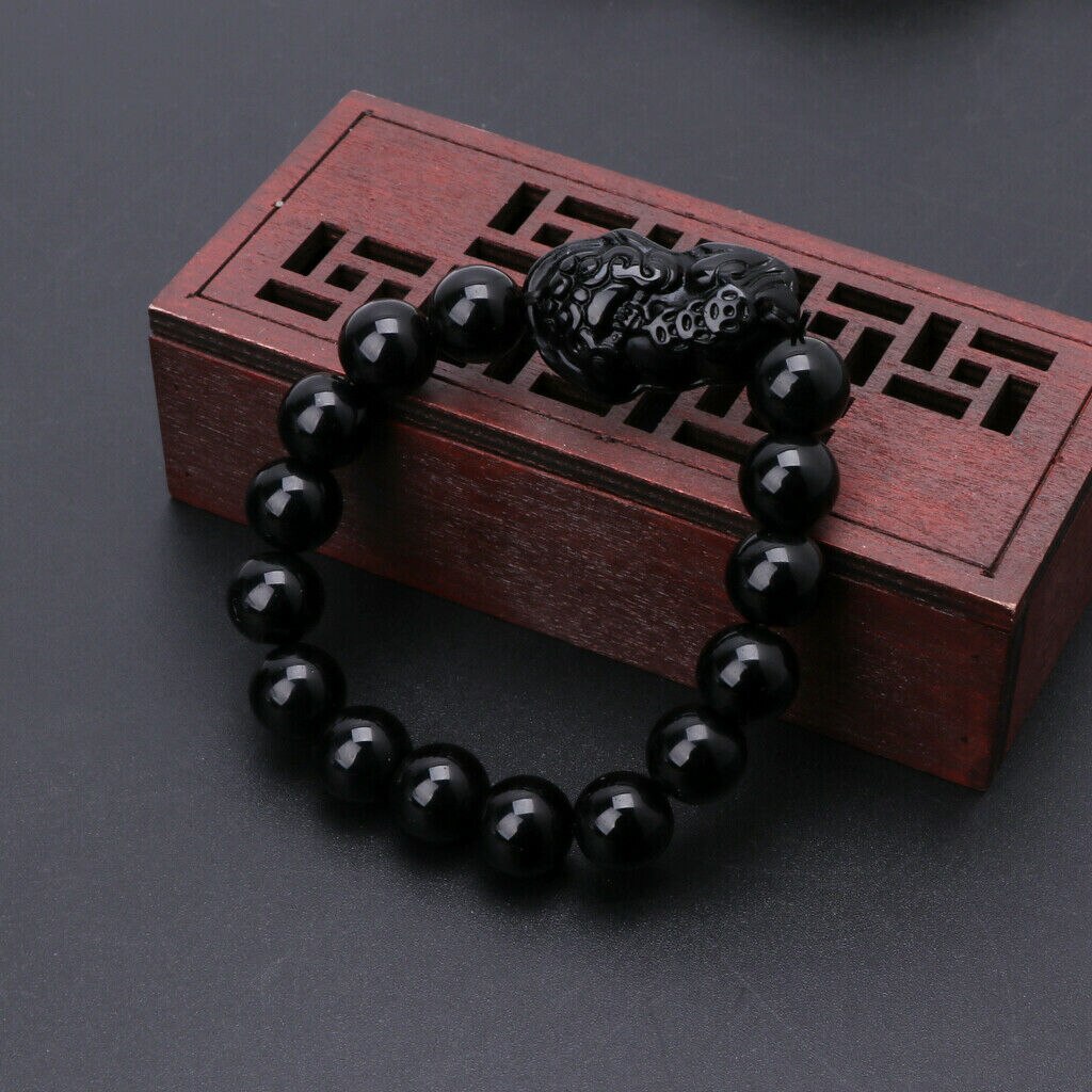 Feng shui sort perle legering rigdom armbånd med gyldne pixiu charms smykker: Sort