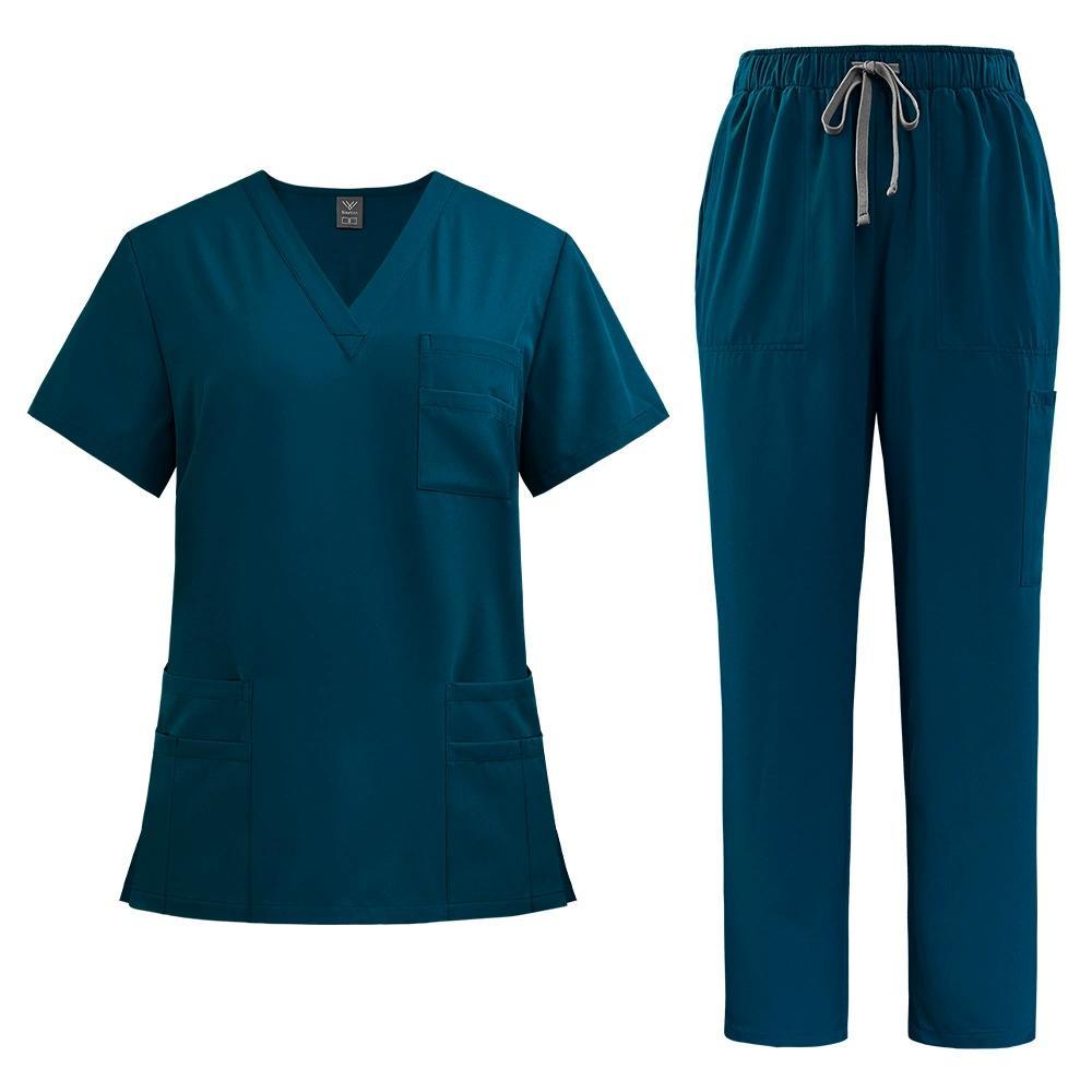 Conjunto de dos piezas de uniforme de enfermera neutro y uniforme de hospital con cepillo de mano para enfermeras, médicos y personal de enfermería: XXL / Marfíl