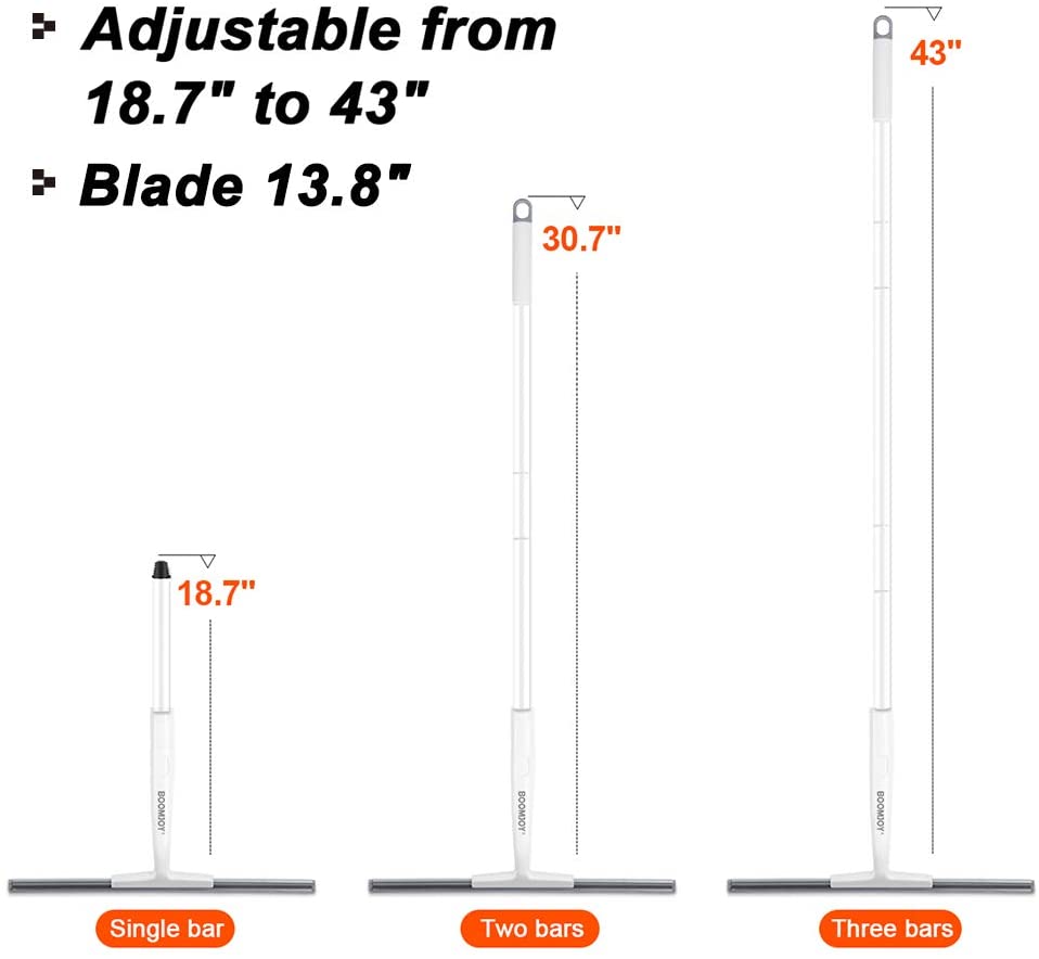 BOOMJOY Window Wiper Floor Squeegee Shower Cleaner with 43&quot; Adjustable Handle Rubber for Glass Bathroom Tile Garage Window
