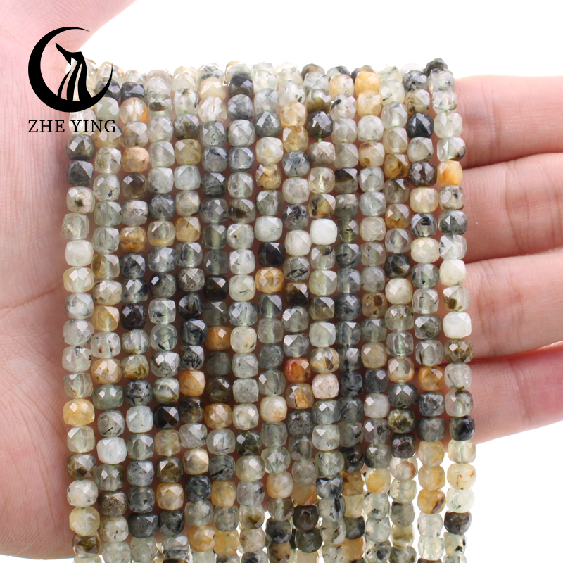 Cuentas cuadradas de piedra facetada Natural, amatista, amazonita, cuentas espaciadoras sueltas para pulsera DIY, collar, accesorios, hebra de 4x4mm de 15''