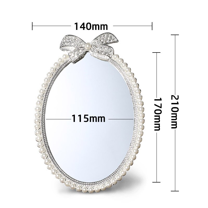 Placage d'argent brillant avec perles blanches et strass clairs | de ruban de bijoutier, miroir de table ovale avec cadre en métal ovale de 5x7 pouces