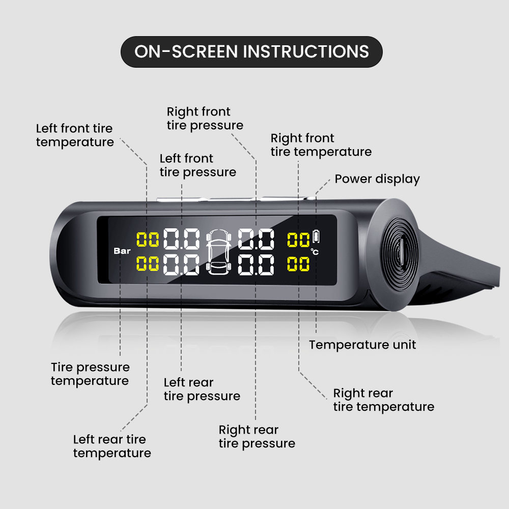 Universal- TPMS Reifen Druck Überwachung System Solar- Energie Digital LCD Anzeige Auto Sicherheit Alarm Reifendruck Sensoren