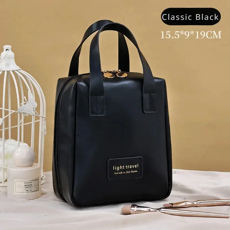 Large Capacity Travel Cosmetic Bag Portable Leather Toiletry Bag with Handle Organizer Multifunctional Waterproof Makeup Bag