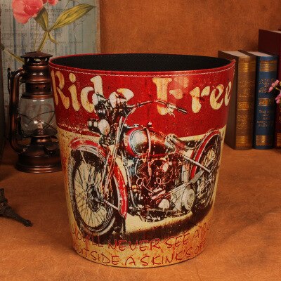 27cm retro Altpapier Korb Kreative PU Leder Bar Mülleimer Mülleimer Gargabe Warst Papier Jahrgang Korb Ohne Deckel: Motorrad A