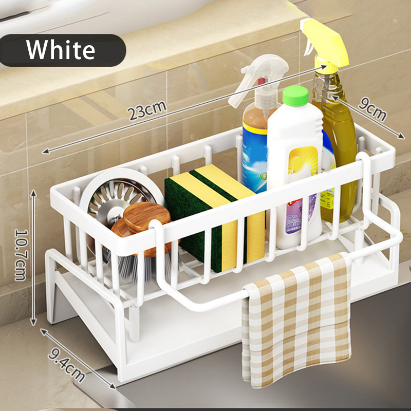 Kitchen sink drain rack organizer abs plastic self-draining sink shelf soap sponge holder dish towel towel rack filter baskets: Light green