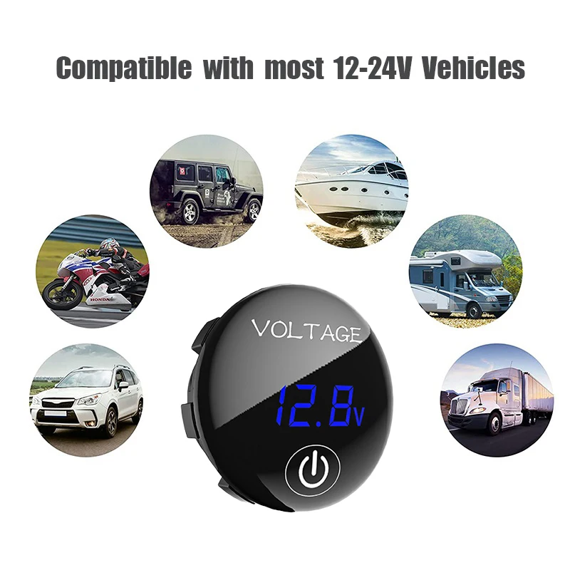 DC 5V-48V Pannello portato Voltmetro digitale Misuratore Capacità batteria Schermo volt con interruttore in poi/spento tattile per auto Barca marino
