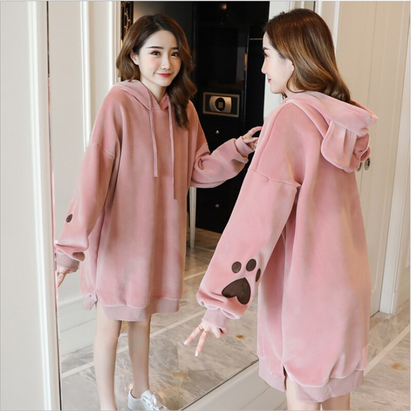 Maternity Velvet Hoodies Tops Rabbit Hooded velvet sweater Dress Autumn Winter Pregnancy Clothes Coat Hoodie For Pregnant Women