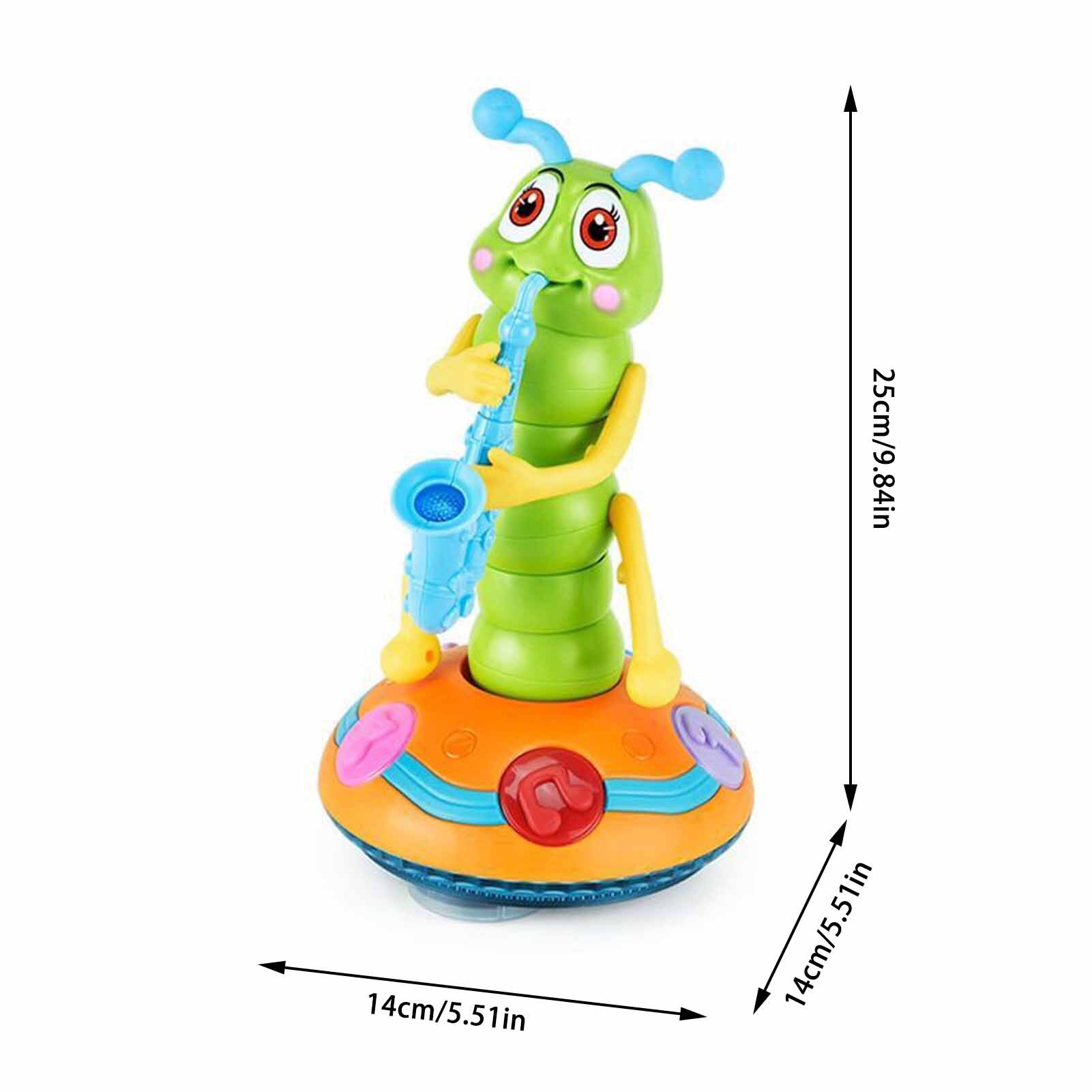 Sassofono danzante Caterpillar giocattoli musicali elettrici divertenti con torce a LED per bambini rotazione giocattoli per bambini suoni giocattoli di gioco