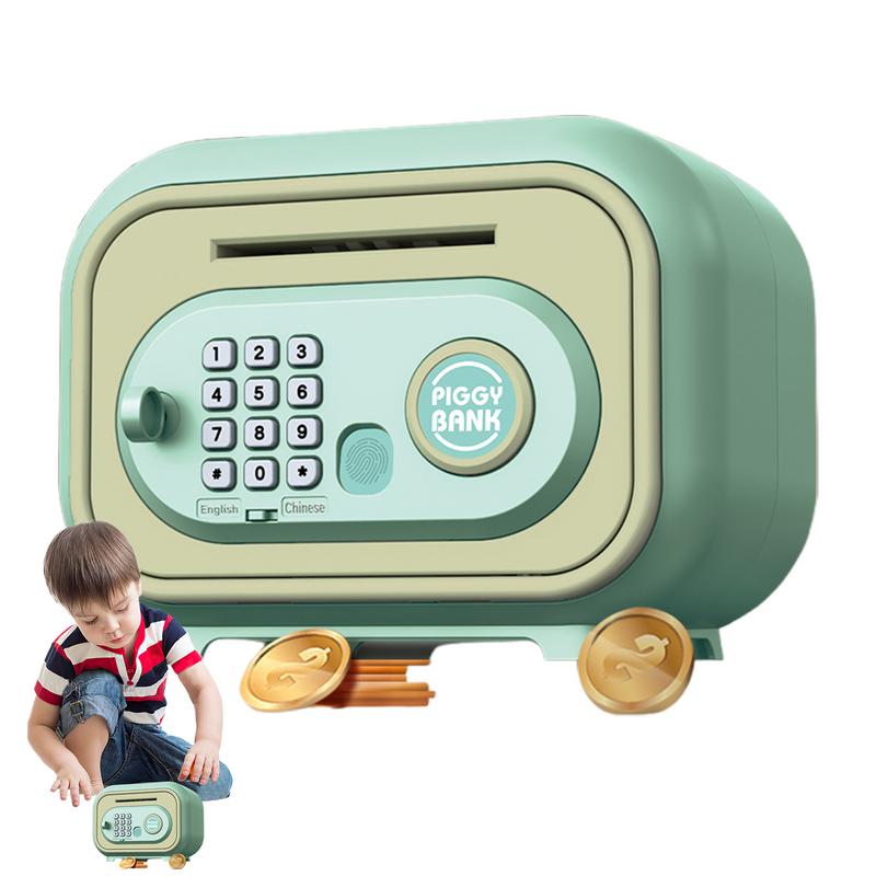 Geldsafe für Kinder, Bargeld, Münzsparbank mit Schlüssel, automatischer Banking-Geldbehälter, Safe mit Passwort und Fingerabdruck