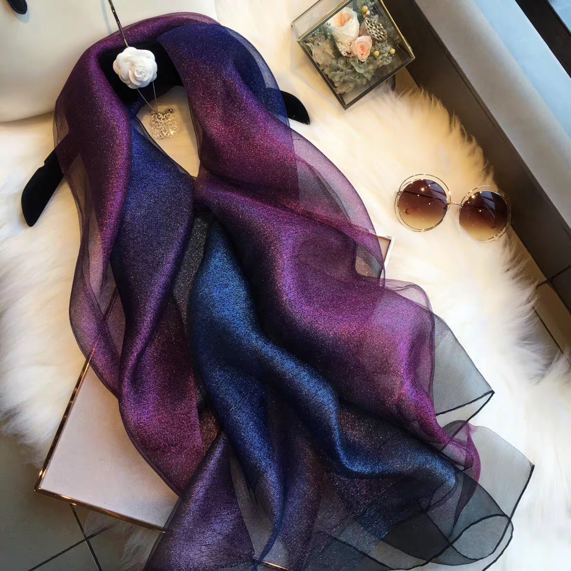 ombre organza silk hijab scarf shimmer scarves and shawls echarpe muslim party hijabs: 1