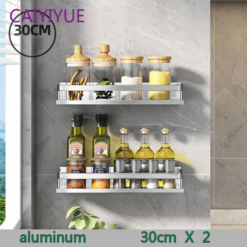 Kitchen rack wall-mounted multi-function punch-free Bathroom Shelf Accessories Wall Mount Shower Shampoo Storage Shelves: Double layer 30cm