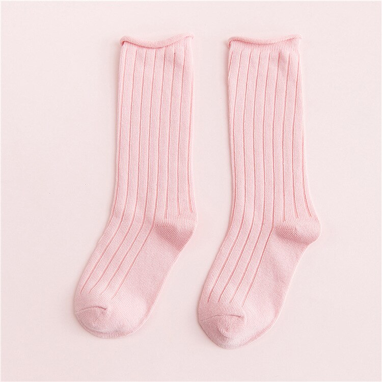 EnkeliBB Korean Style Baby Boy Girls Floor Socks Kids Solid Spring/Summer/Winter Tube Long Socks Toddler tube Sock: Pink / 4-6Y