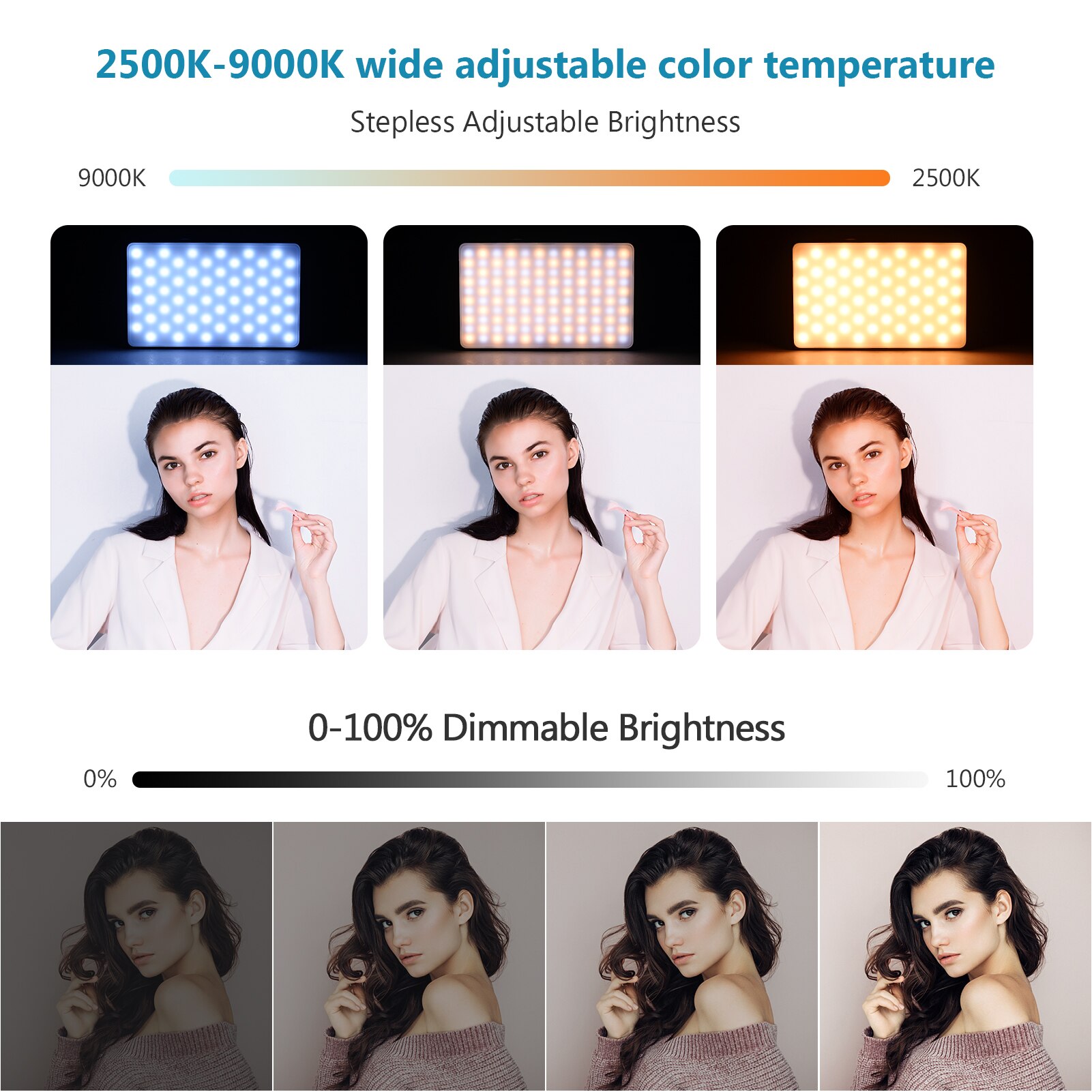Andoer ST120 Pocket LED Video Light Rechargeable Fill Light 2500K-9000K Bi-color Temperature Dimmable CRI95+ w/ Silicon Diffuser