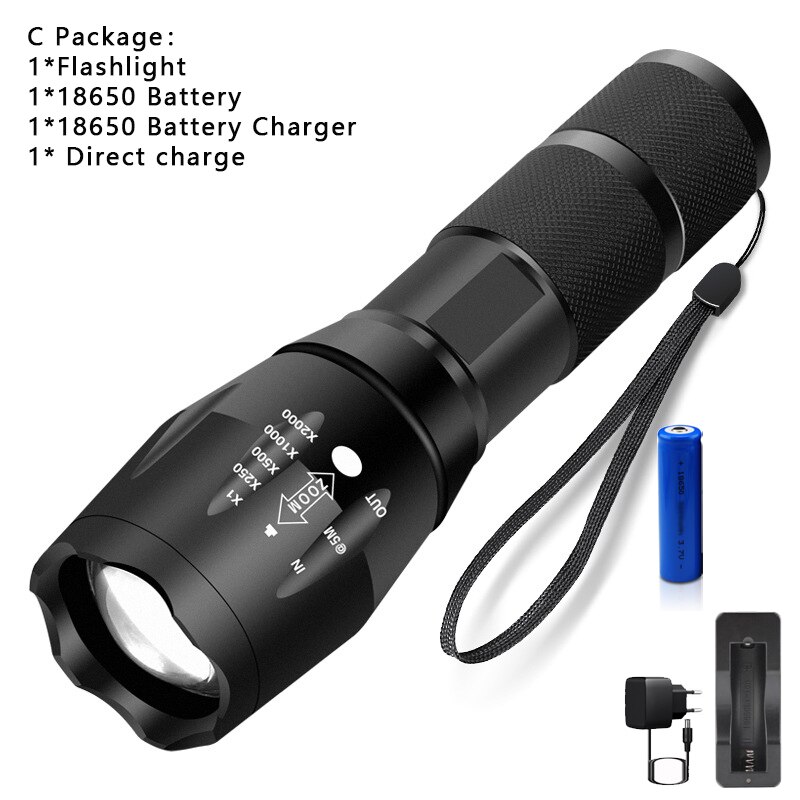 Ultra Bright Led flashlight T6&UV 395 LED Torch Light Camping light 5 Modes waterproof Zoomable Bicycle Light use 18650 battery: C / White Light