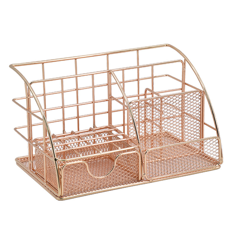 Schreibtisch-Aufbewahrungsbox, RoséGold, Netzstoff, Metall, Bürobedarf, Zubehör mit Schublade für Zuhause, Büro, machen-hoch-Organizer, MuhPo Diego Diego