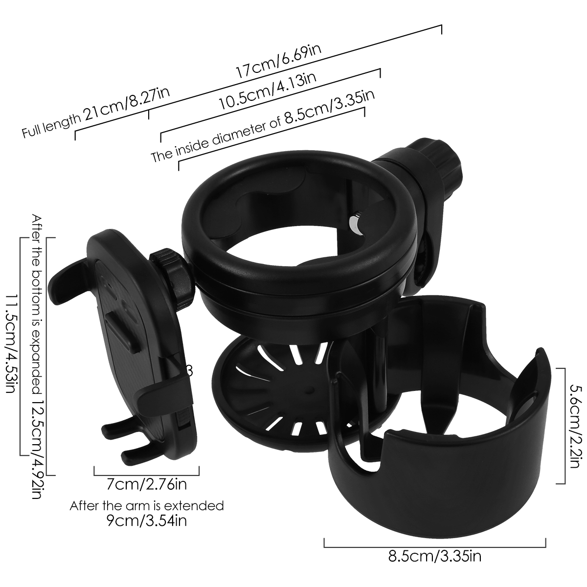 Kinderwagen Bekerhouder Universele Kinderwagen Waterflesstandaard 360° ° Roterende telefoonhouder Dubbel gat Babyauto's Organizer Cup Rack