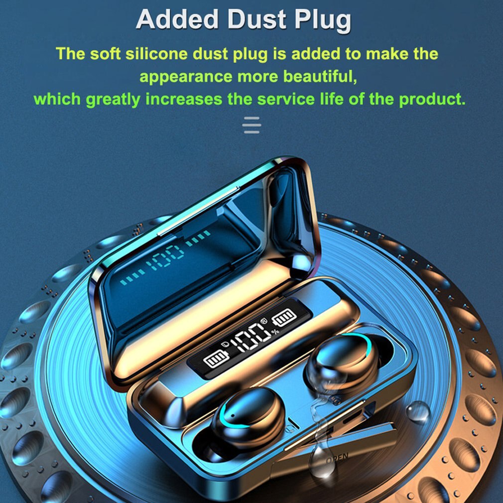 F9 Wireless TWS Bluetooth5.0 Earphones Sports Waterproof In-ear Earbuds Headphones LED Display Touch Control Headset With Mic