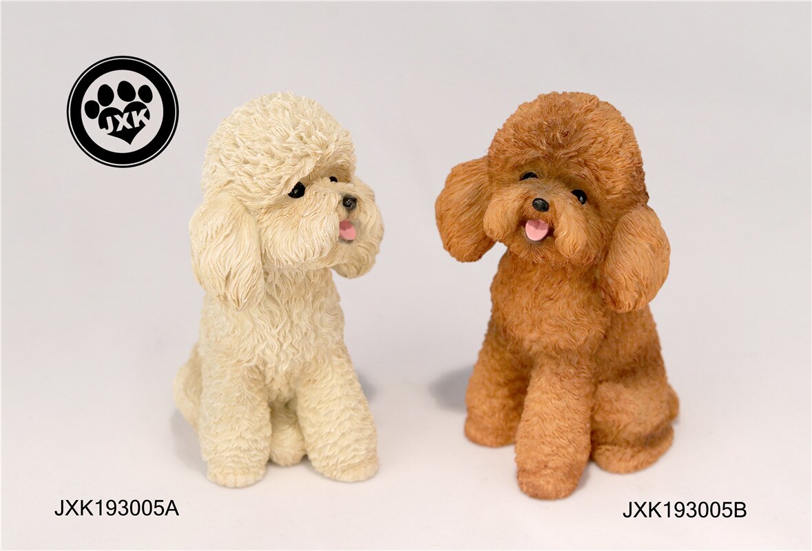 JXK Cute Poodle Dog Pet Healing Figure Canidae Animal Collector Toy Resin Desktop Decoration