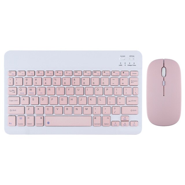 10 Inch Bluetooth Keyboard Dual Mode Mouse Mobile Phone Tablet Wireless Bluetooth Keyboard Mouse Set Ios Android Windows: pink with mouse