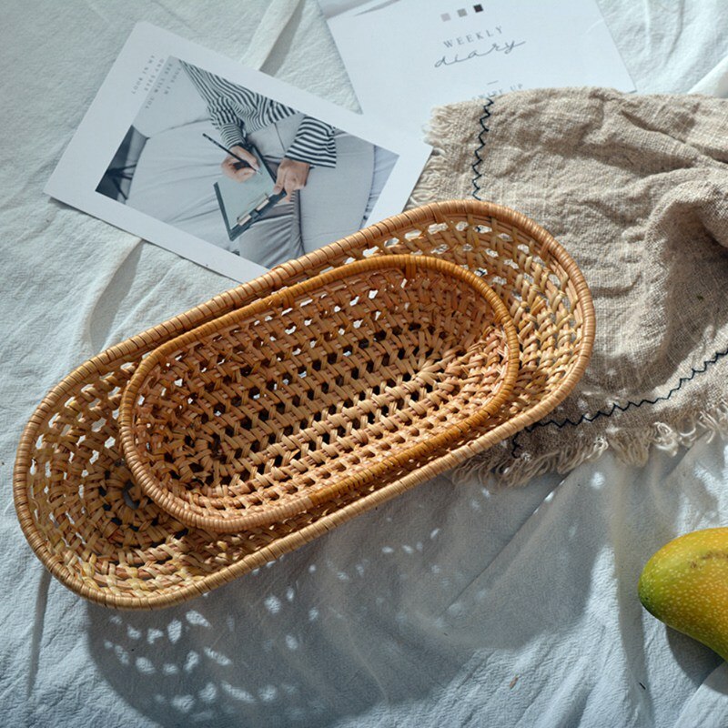 Rotan Opbergvak Ronde Ovale Mand Hand Geweven Rieten Lade Brood Mand Fruit Ontbijt Display Plaat Keuken Gereedschap