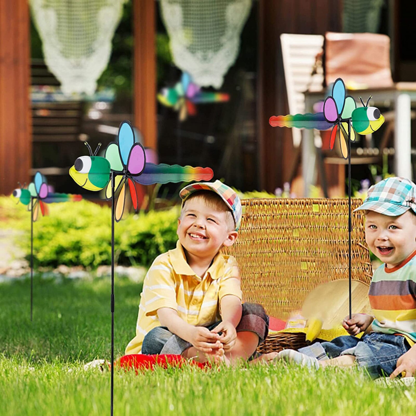 Plastics Rainbow Pinwheel Cartoon Dragonfly Wind Spinner DIY Colorful Rainbow Pinwheel Fun Garden Lawn Ornaments