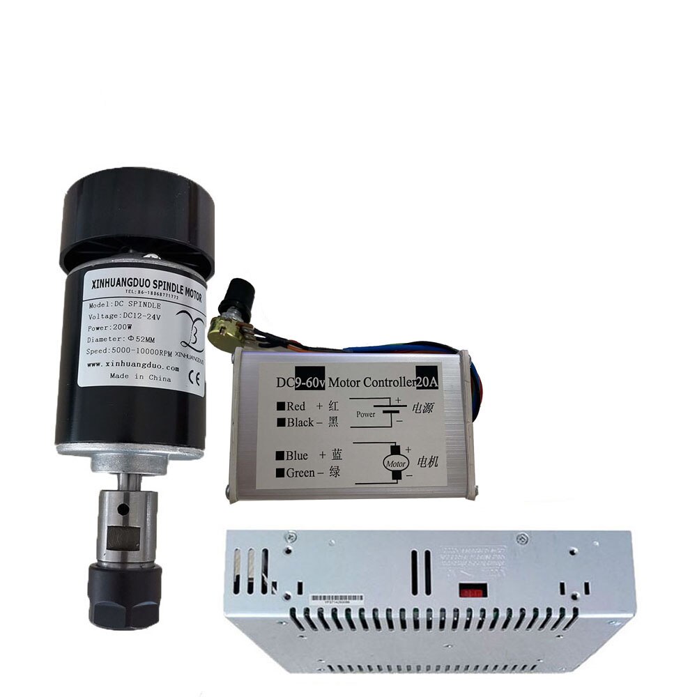 24v 200w er11/er16/b12adapter eixo/ângulo moedor eixo/motor ventilador fuso + fonte de alimentação regulador velocidade para diy cnc