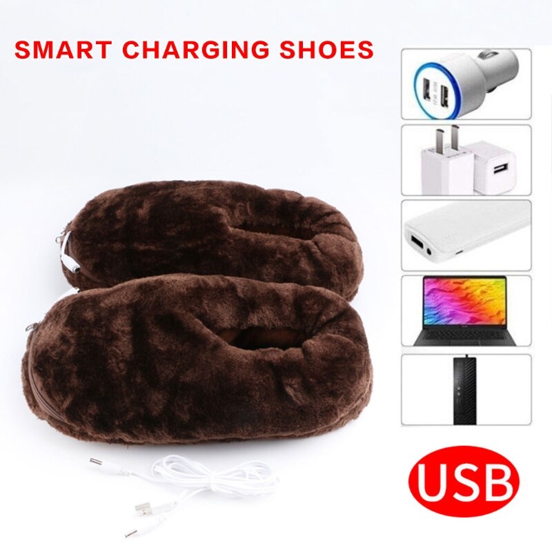 Practical Home Heating Shoes Electric Heated Slipper USB Soft Portable Winter Foot Warmer