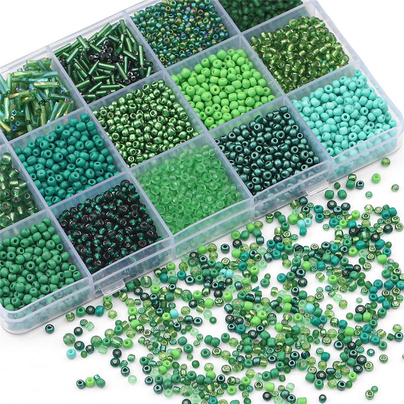 Juego de cuentas de vidrio de 15 colores para hacer pulseras, cuentas espaciadoras sueltas con caja de almacenamiento, Kit de tubos para manualidades, dijes de collares