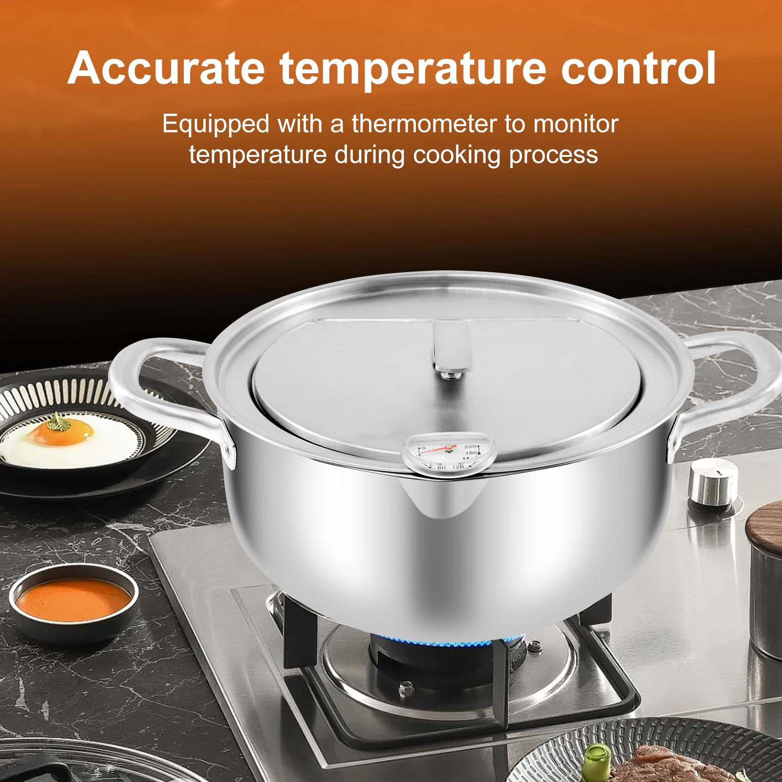 Deep Fryer with Thermometer and Oil Drip Drainer Rack Stainless Steel Frying Pot Multifunctional Japanese Style Deep Fryer Pot