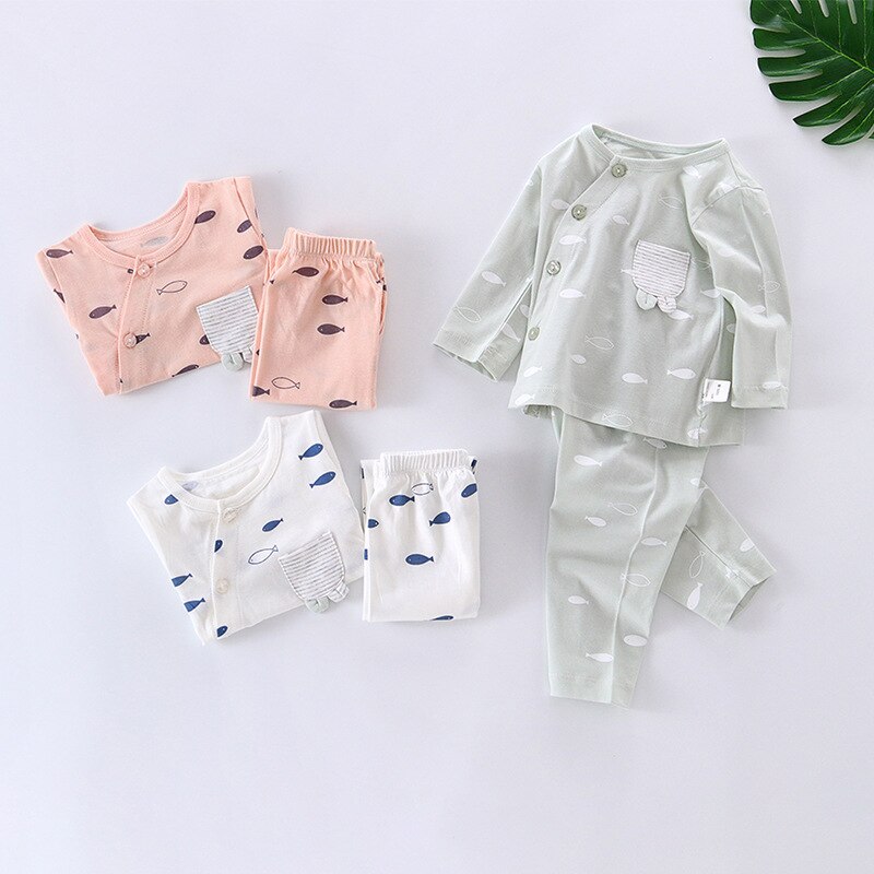 Baby Home Airconditioning Kleding Puur Katoen Dunne Zomer Baby Lange Mouwen Kinderen Pyjama Pak Jongens En meisjes Herfst