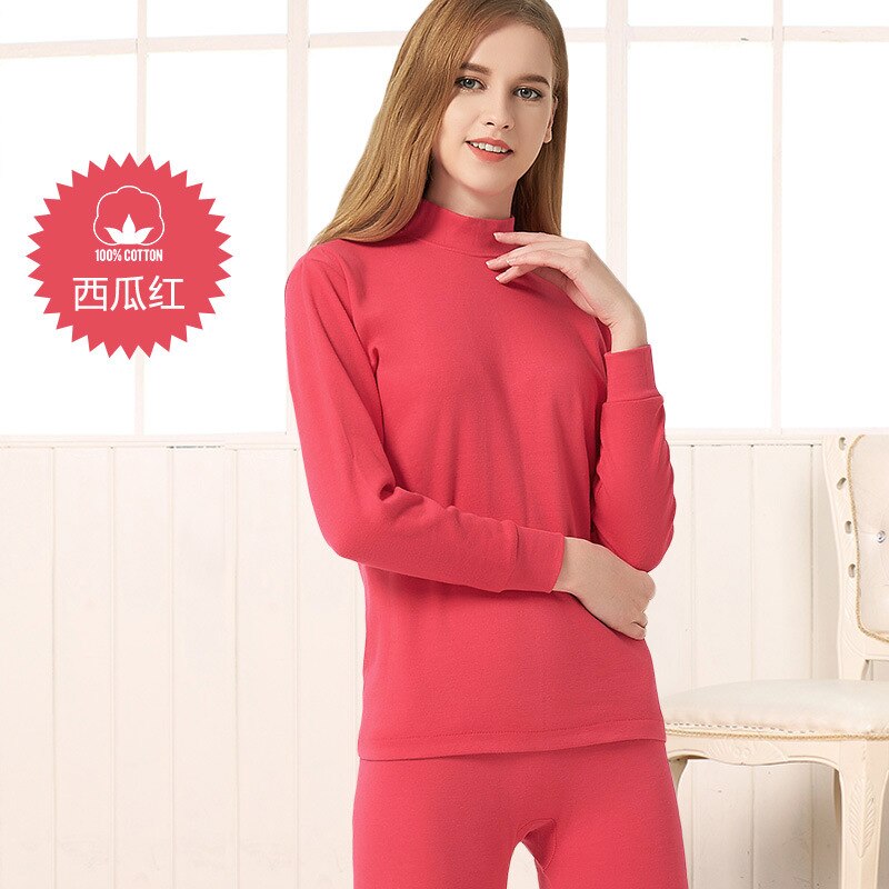 Women Winter Cotton Thermal Underwear Women Warm Suit Collar Base Women Thick Cozy Long Johns: M-Light Red / L