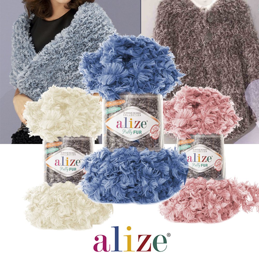 Finger Knitting Yarn Puffy Fur Ball 16 Color Options - Easy Knitting -NO SKEWERS-NO NEEDLES- 6meters (100gr)-Alize-Scarf-DIY