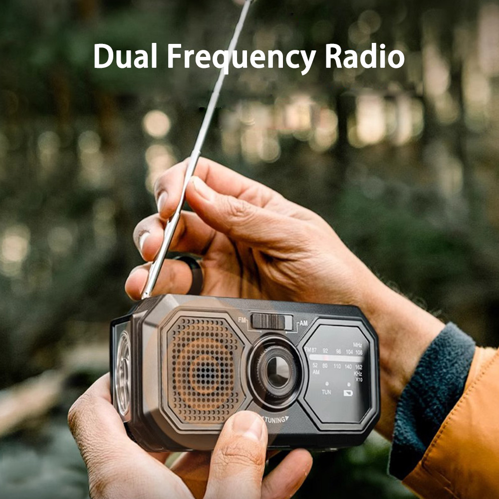Bærbar am/fm-radio, nødradio, solcelledrevet dynamo-vejrradio, genopladelig lommelygte-powerbank, usb-telefonoplader