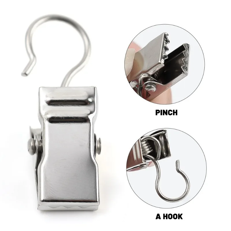 100/10PCS Mini Curtain Hooks Metal Small Clips Multipurpose Photos Shower Window Curtain Fixed Clip Reusable Home Storage Hook
