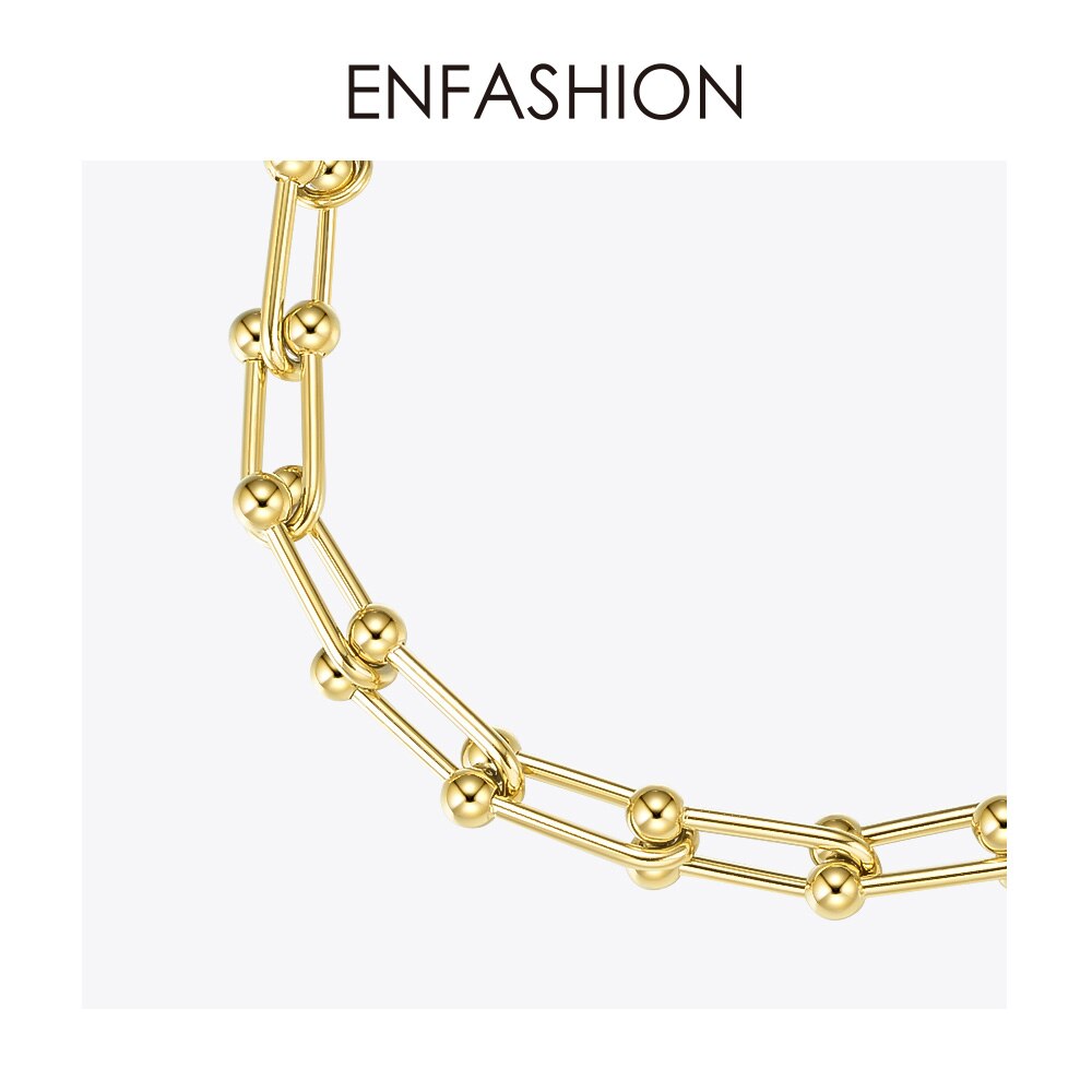 Enfashion oco link chain pulseiras para mulheres de aço inoxidável cor ouro grânulo ajustável pulseira moda jóias presentes b2082