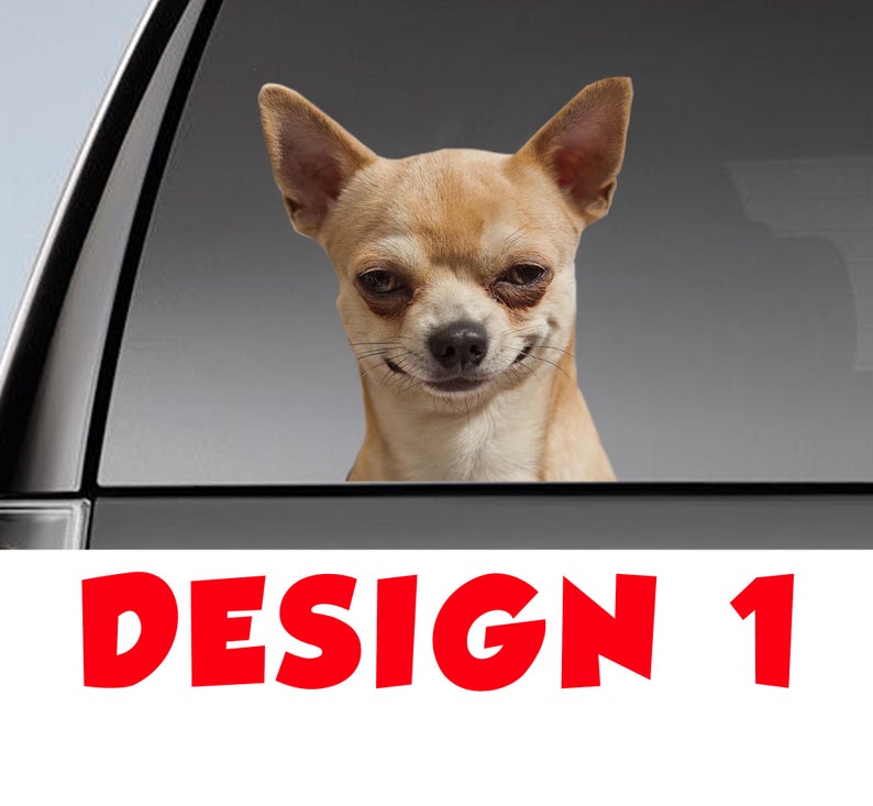 Grappig Chihuahua Auto Raamsticker, 3D Sticker, Grappige Sticker, Chihuahua Decal