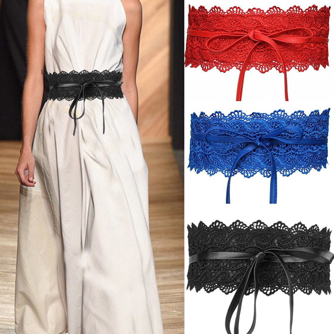 Cinturones de cuero suave de encaje para mujer, cinturones de lazo ajustables anchos, lazo Multicolor, accesorio salvaje para vestidos, Tops, decoración,