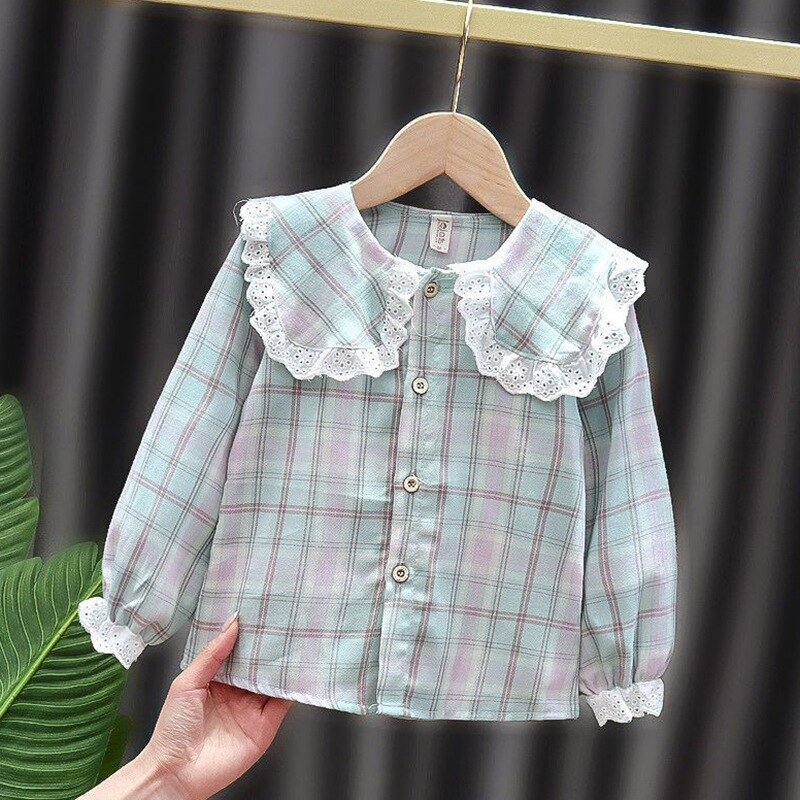 Primavera y otoño bebé recién nacido camiseta de niñas de encaje de cuadros lindo Blusa de algodón de manga larga Top ropa Toddle 1-12M 1-2Y: G / 2-3Y