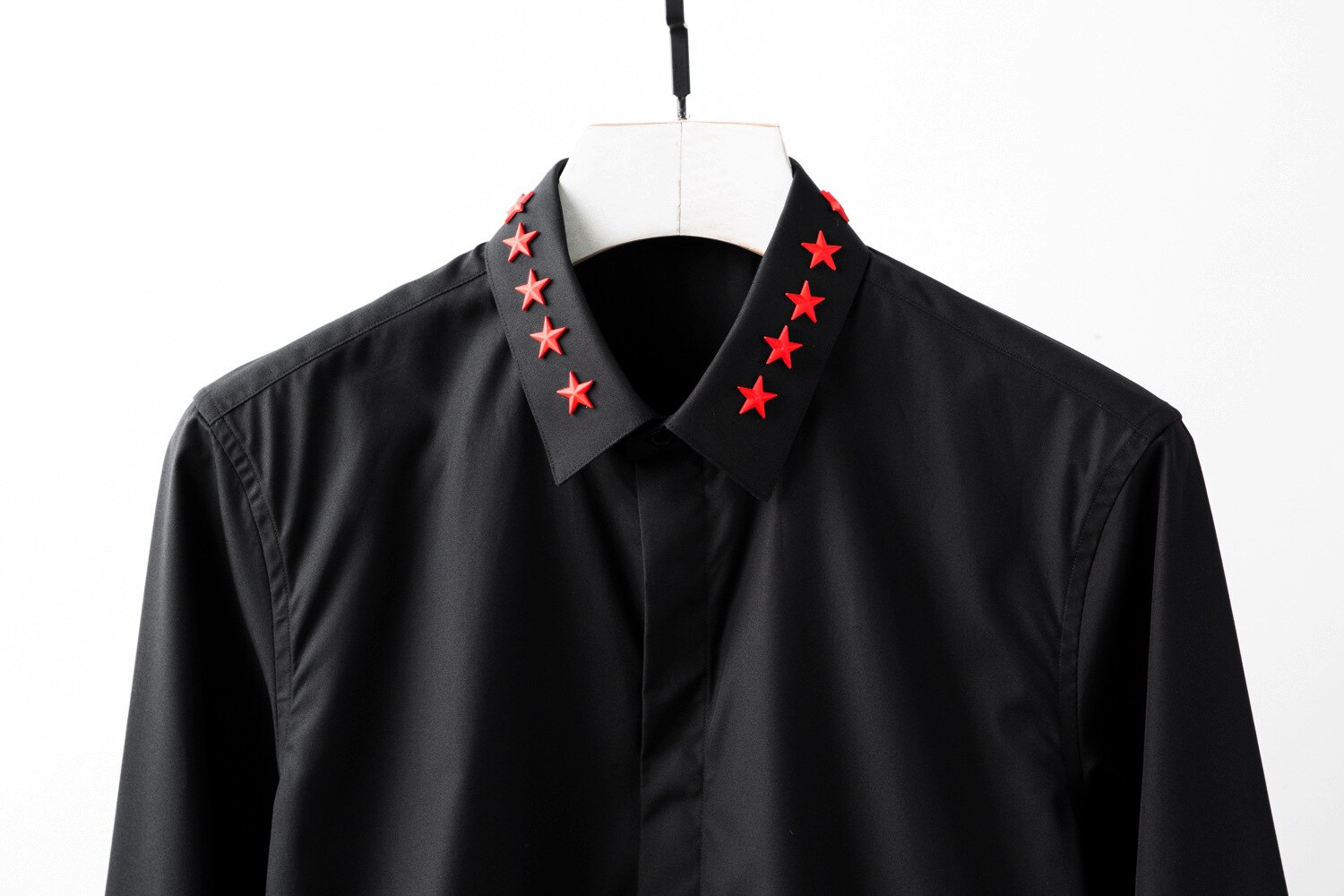 Heren overhemd luxe rode vlag vijf sterren klinknagel lange mouwen heren overhemden zwart wit casual overhemden man plus size 4xl